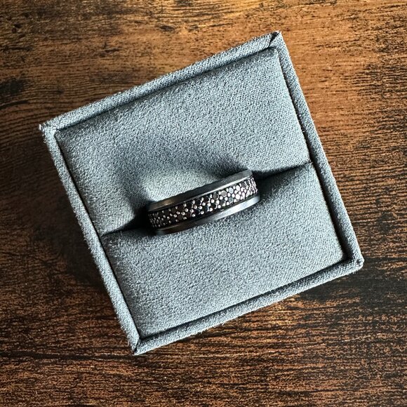 David Yurman Streamline Two Row Band Ring w/ Black Diamonds - Size 10 - Picture 1 of 16